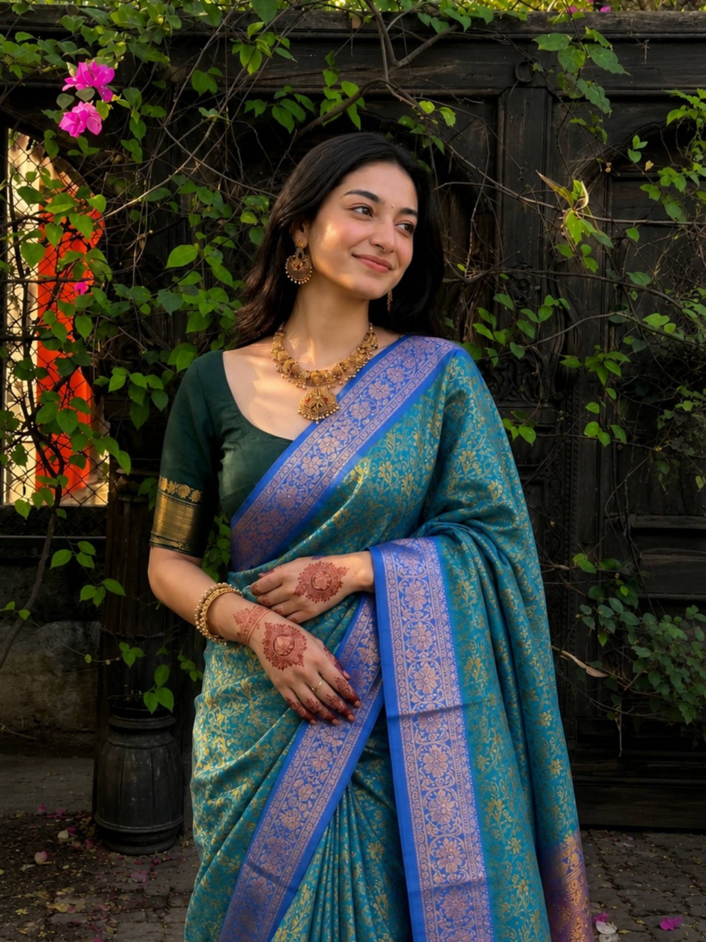 Nilanjana Teal Silk Saree — Teal Peacock