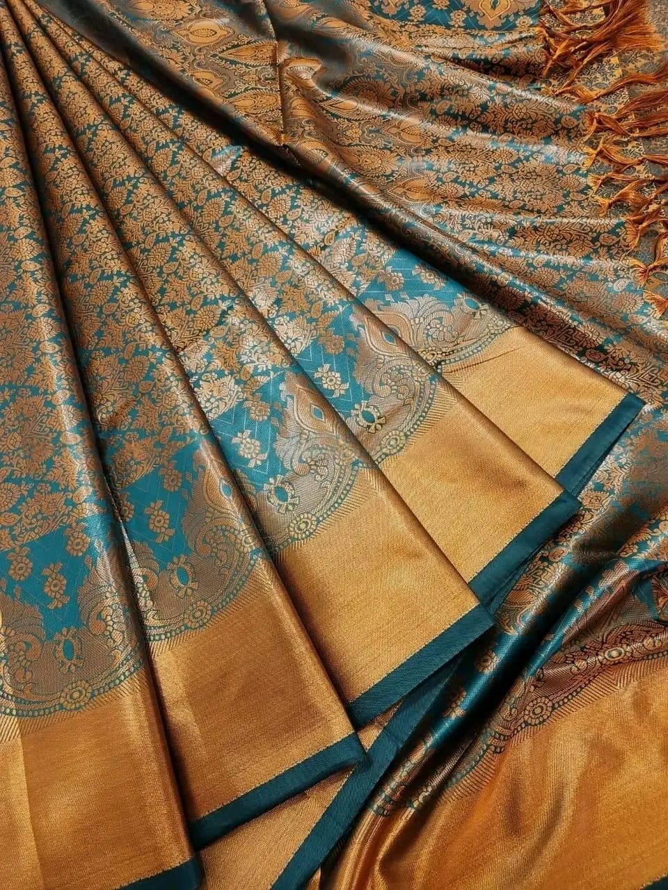 Aparajita Teal & Gold Katan — Teal & Antique Gold